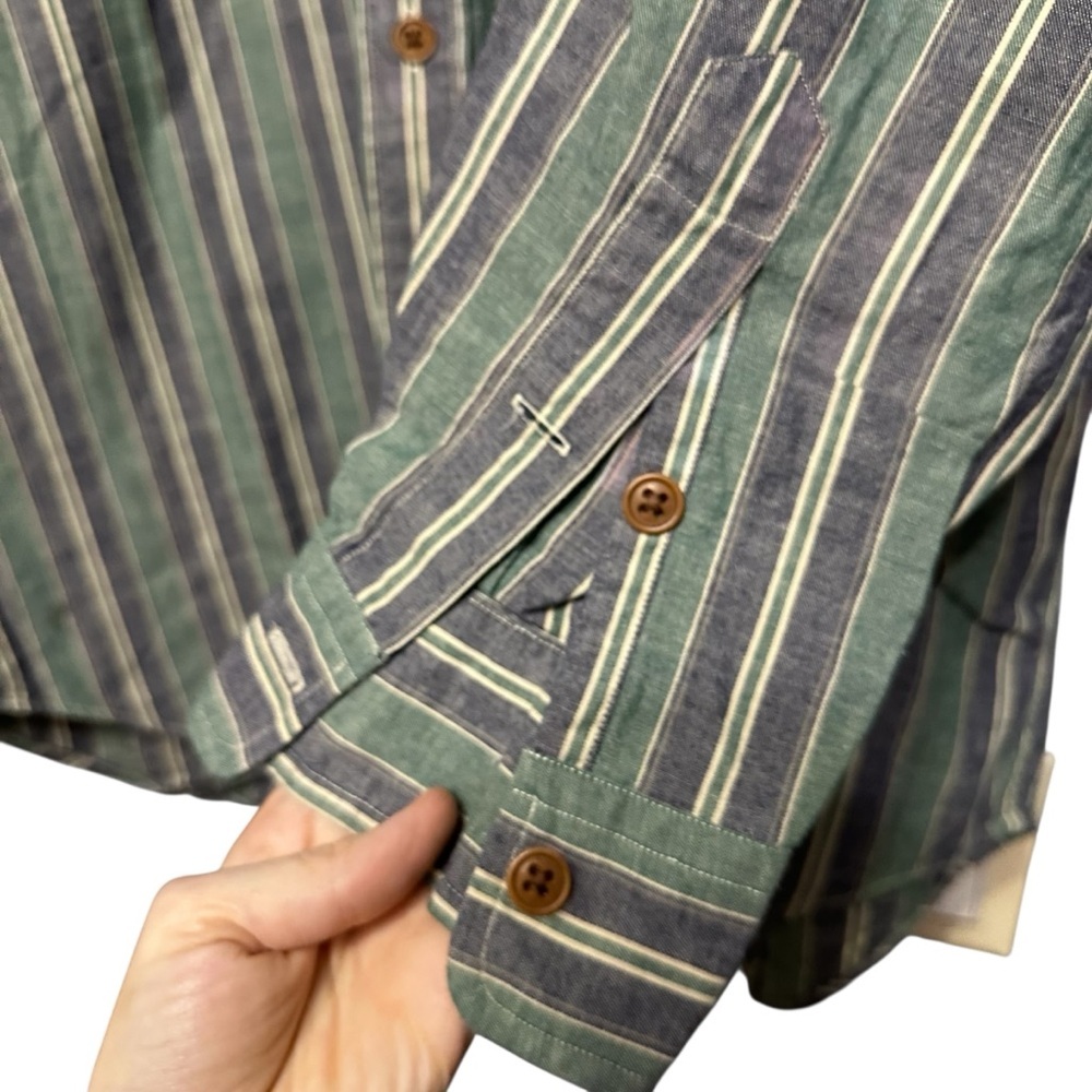 Polo by Ralph Lauren Striped Button Down Shirt Large 100% Cotton Mandarin Collar - Picture 7 of 10